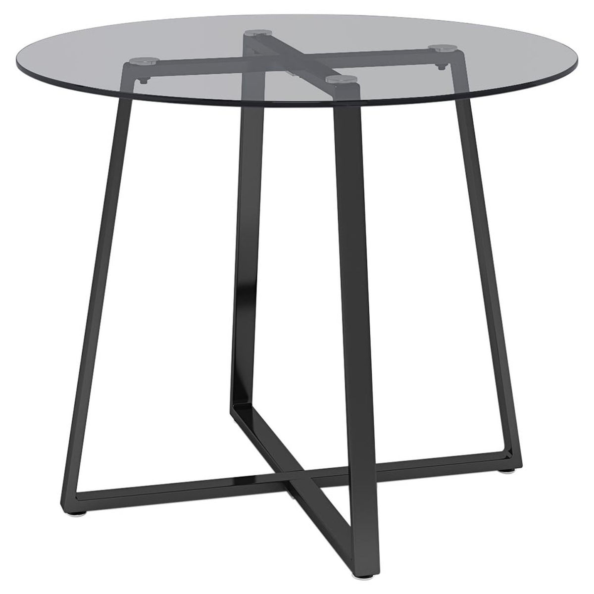 Black Round Glass Dining Table with Metal Base