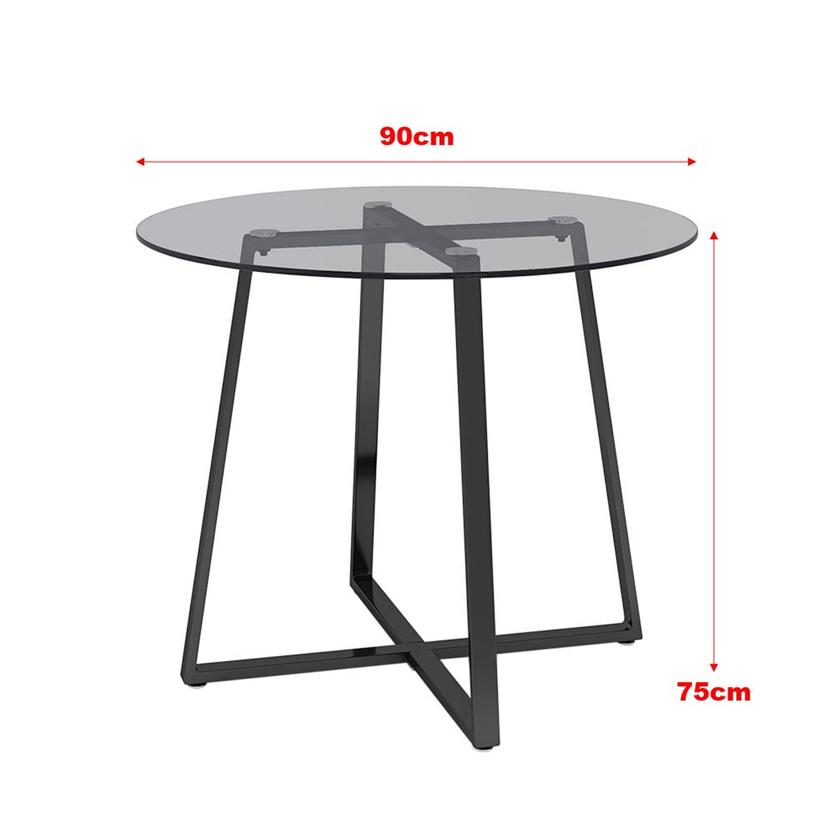Black Round Glass Dining Table with Metal Base