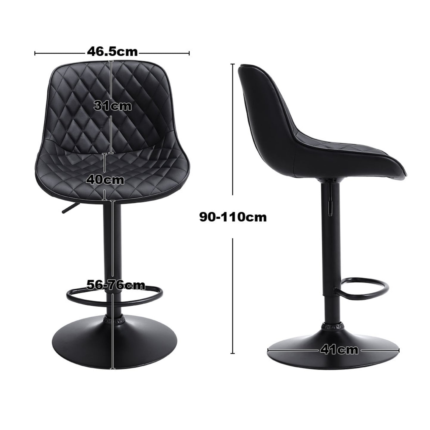 Black PU Adjustable Swivel Bar Stools Set of 2