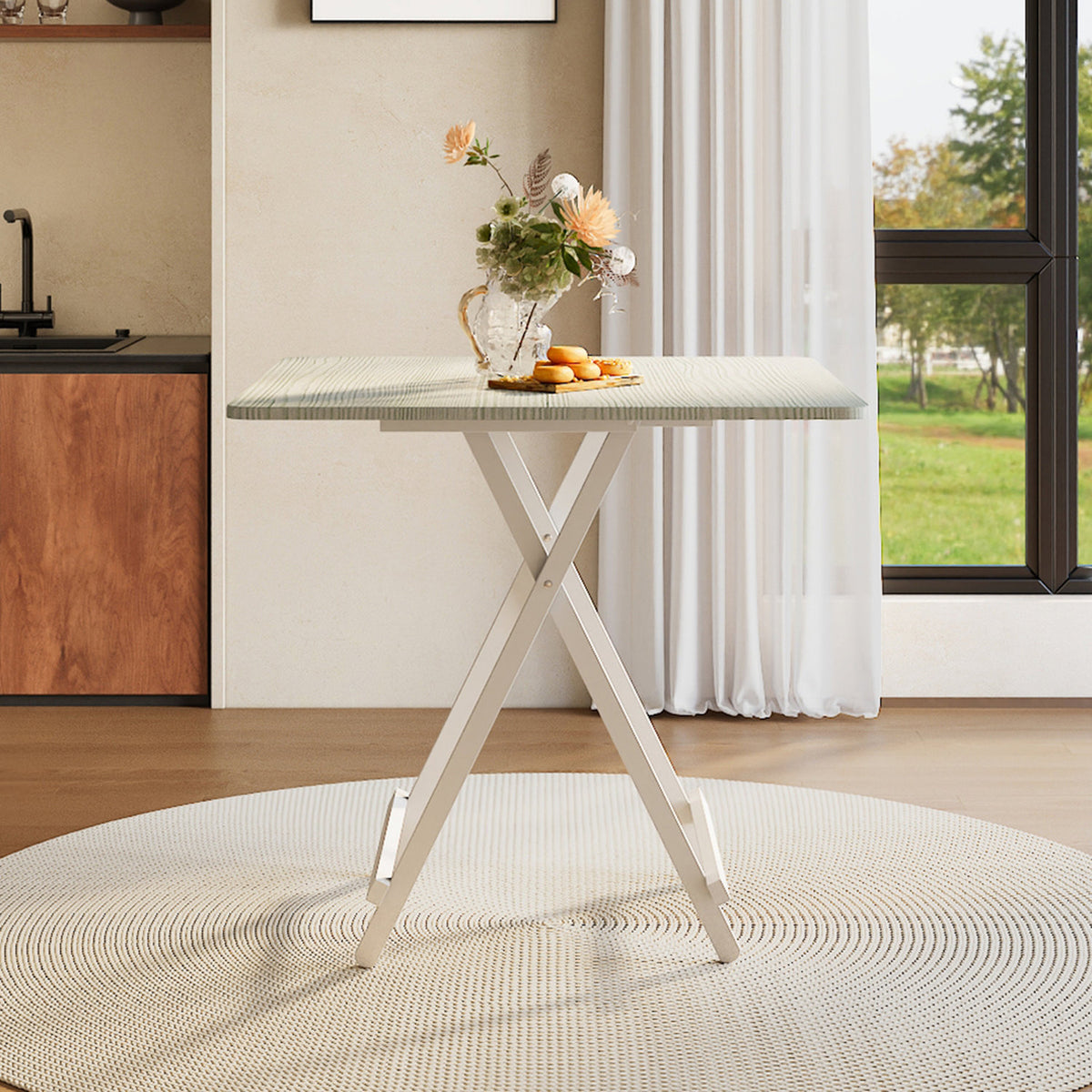 Foldable 2 Seater White Wooden Dining Table