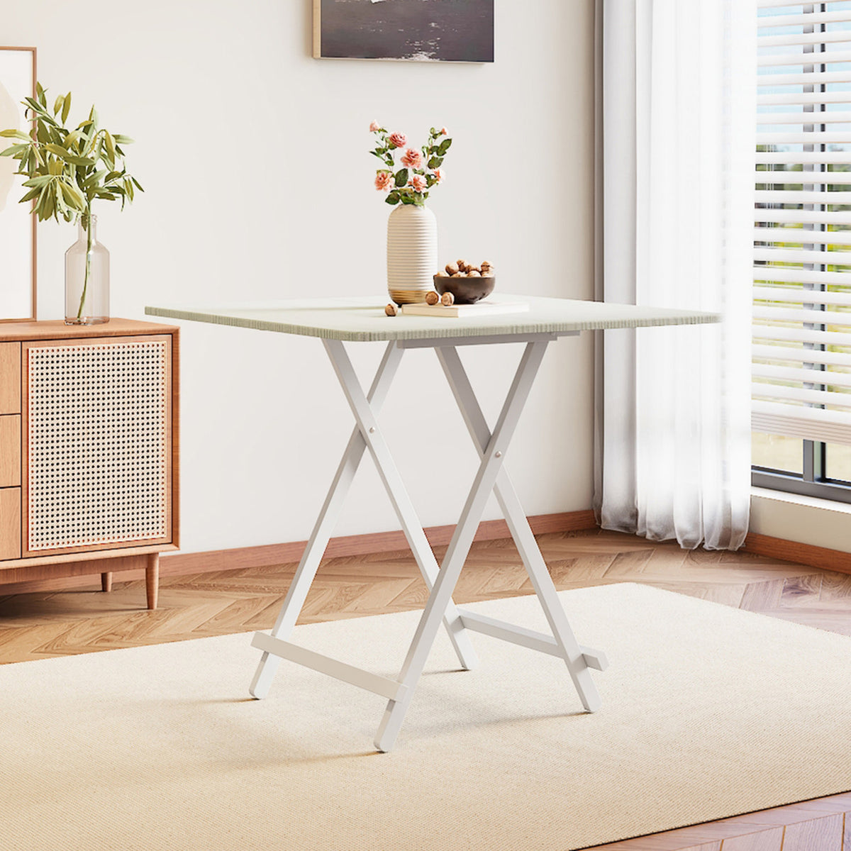 Foldable 2 Seater White Wooden Dining Table