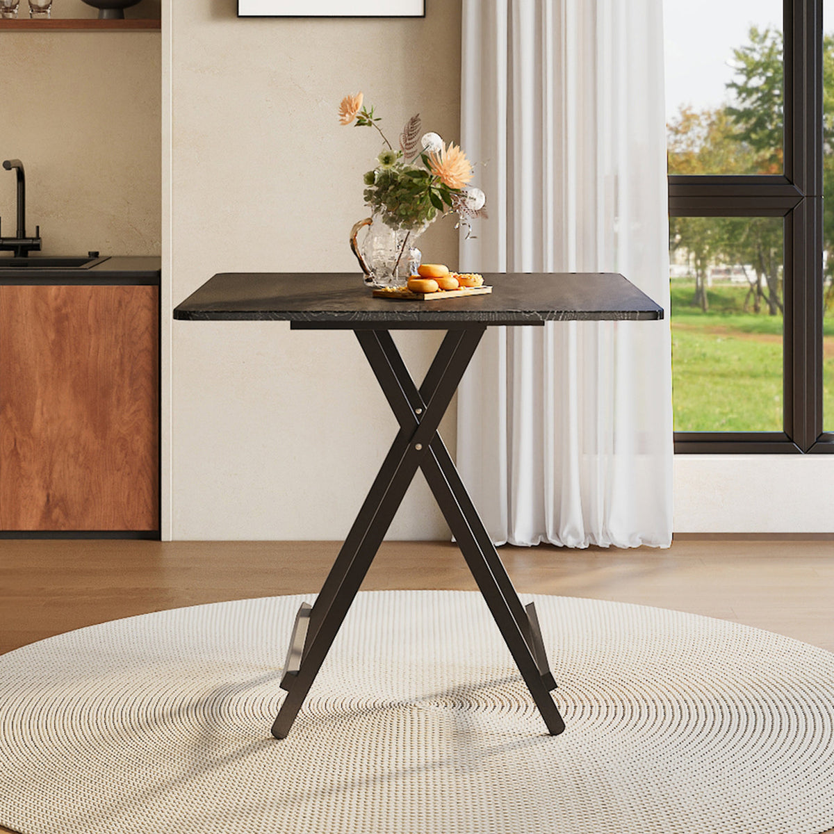 Foldable Wooden Black 2 Seater Dining Table