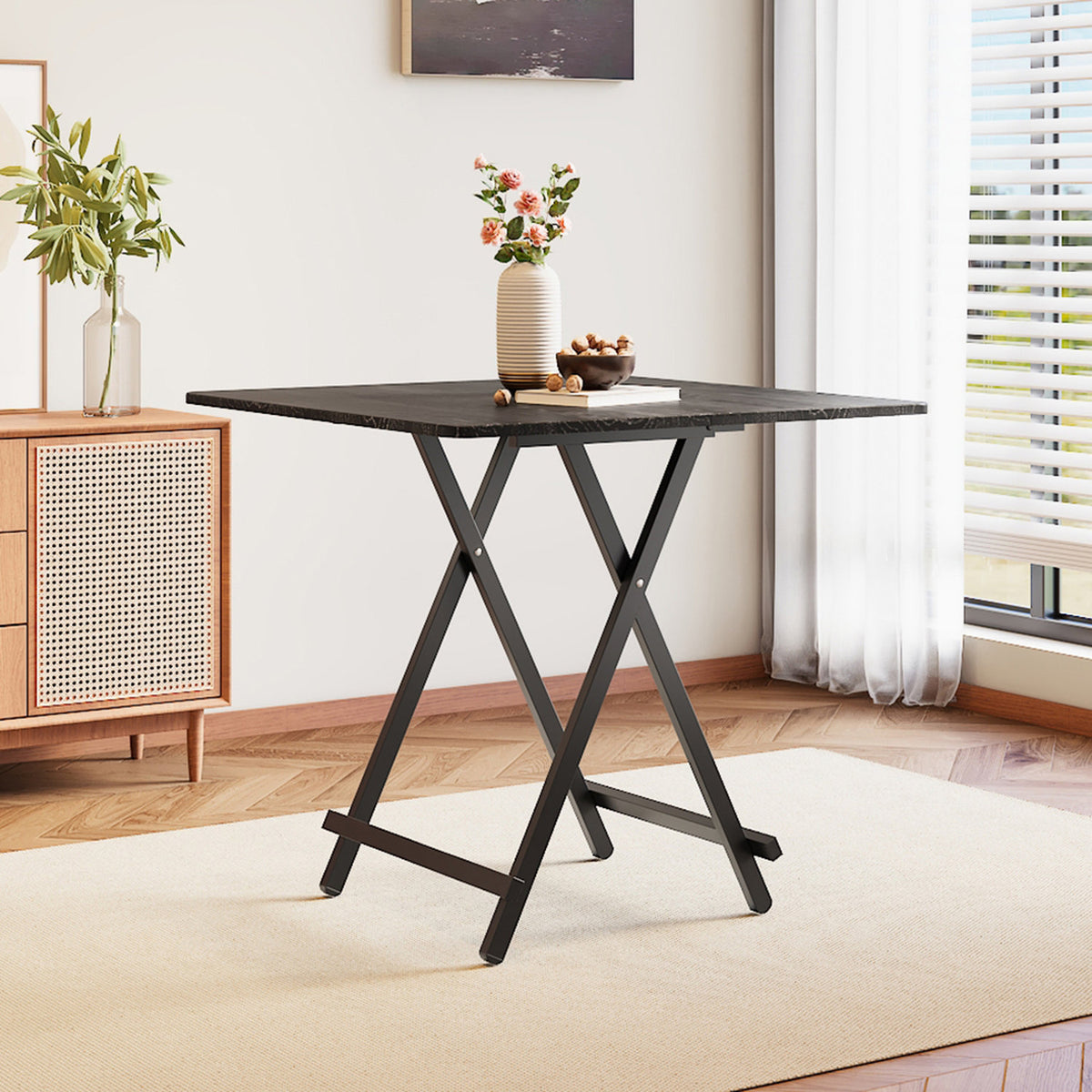 Foldable Wooden Black 2 Seater Dining Table