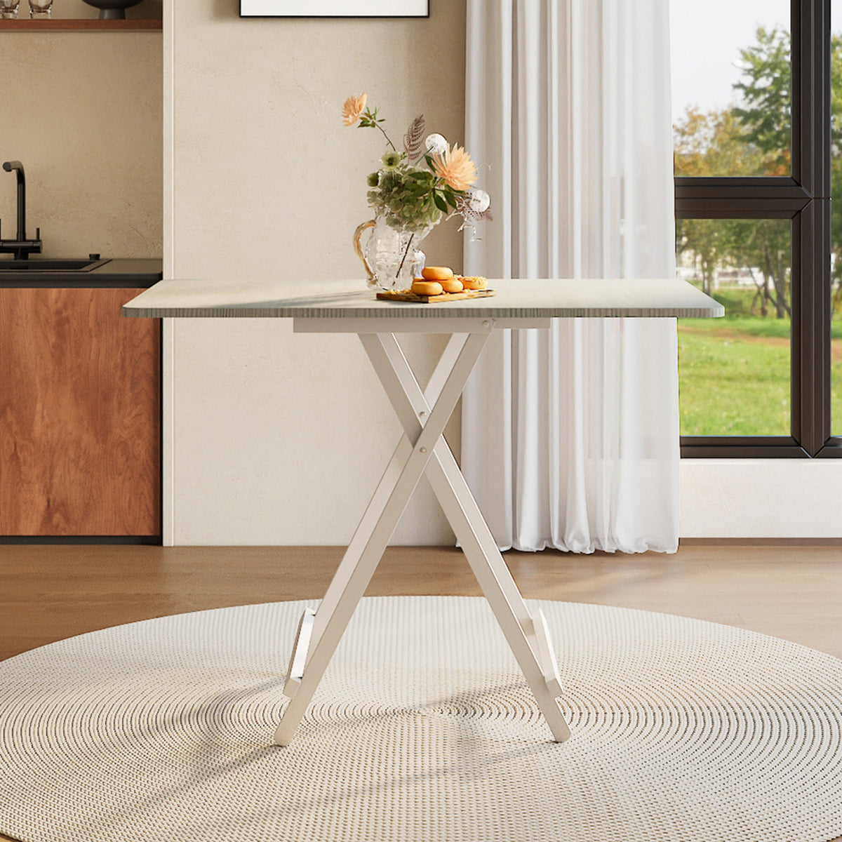 4 Seater White Foldable Wooden Dining Table