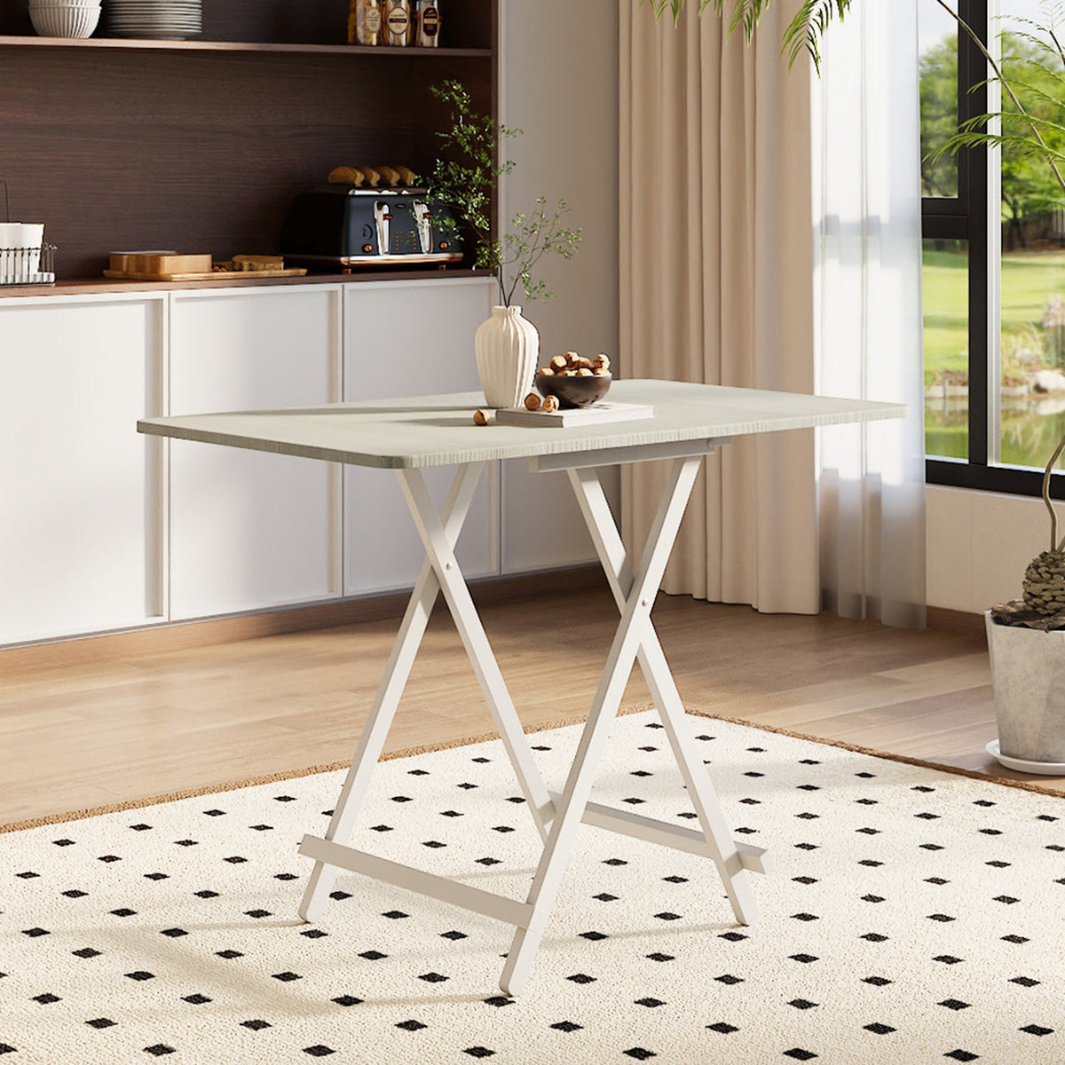 4 Seater White Foldable Wooden Dining Table
