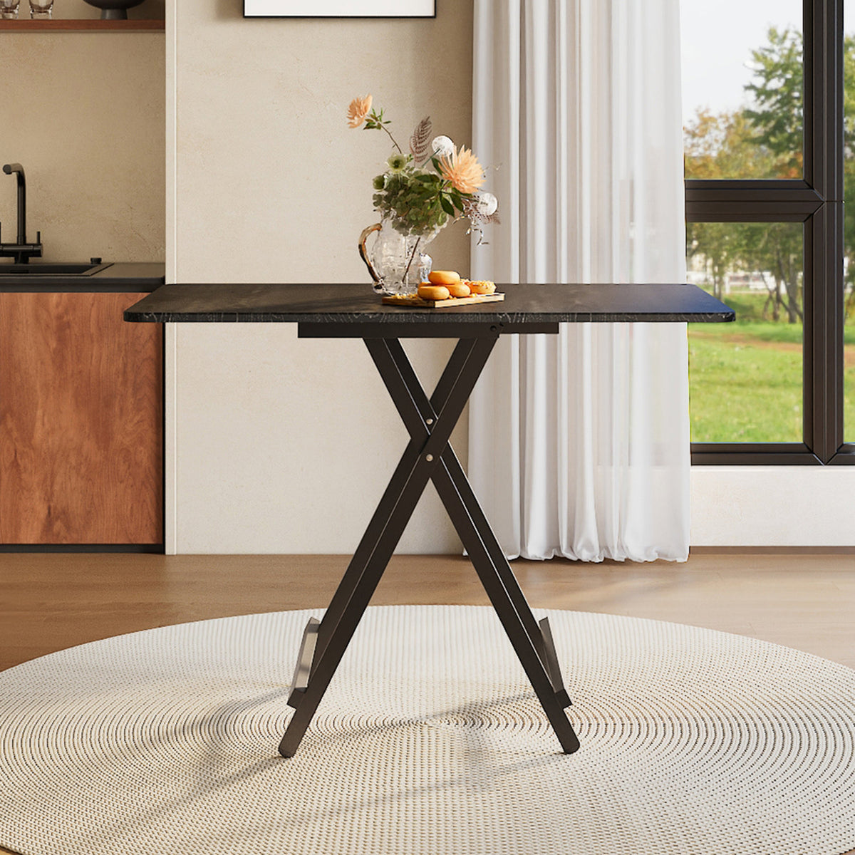 Black 4 Seater Foldable Wooden Dining Table
