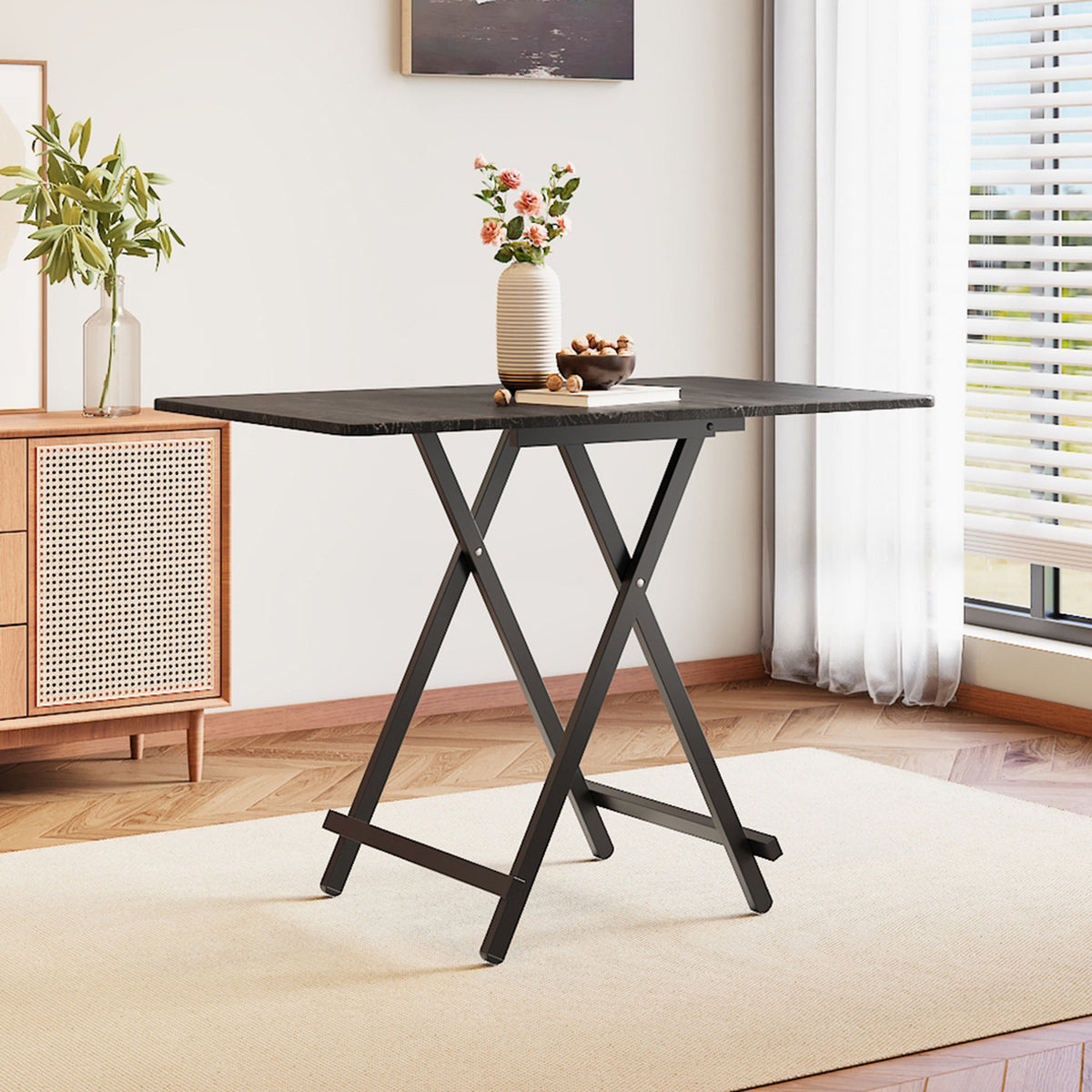 Black 4 Seater Foldable Wooden Dining Table