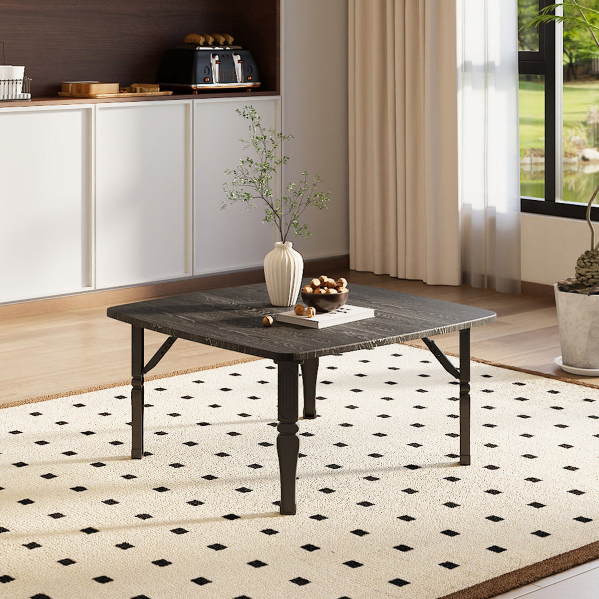 Black Square Wooden Folding Coffee Table