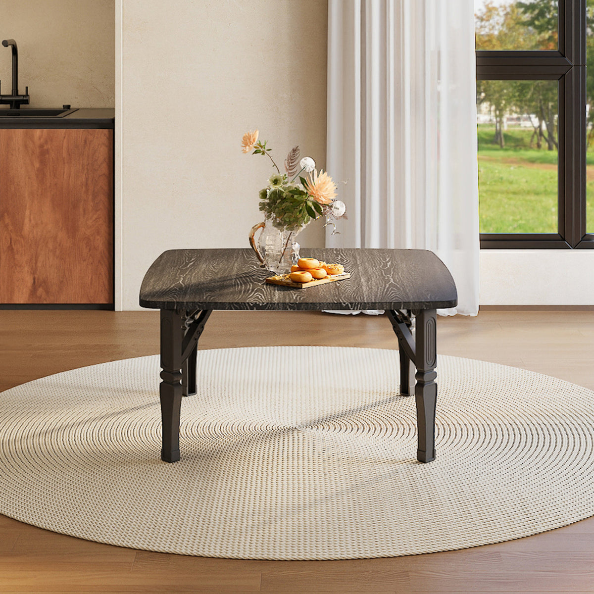 Black Square Wooden Folding Coffee Table