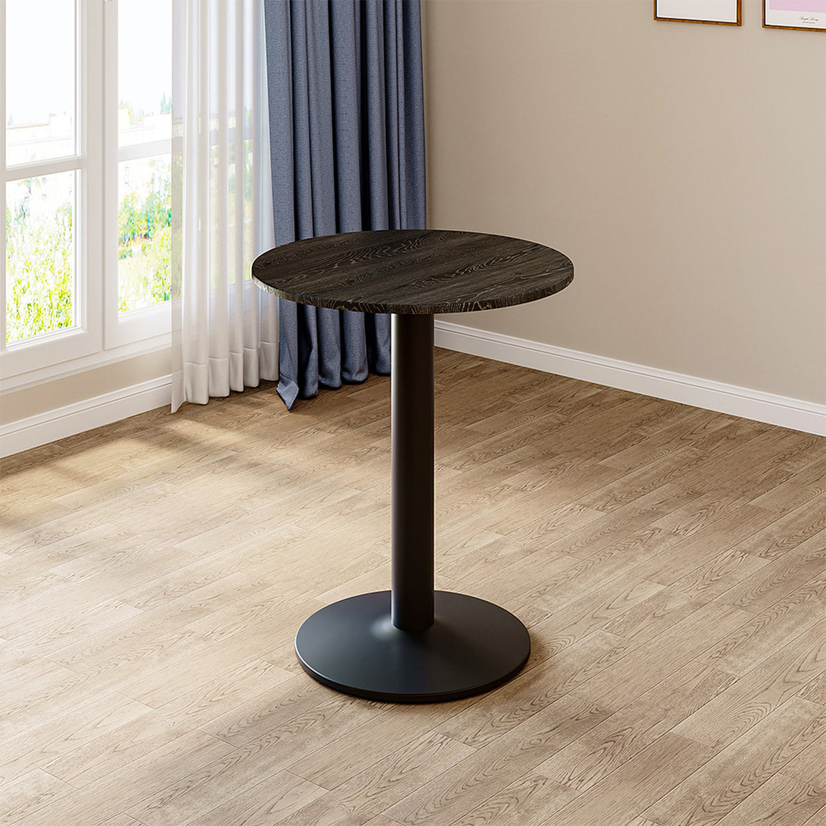 Black Round Cafe Table with Metal Base