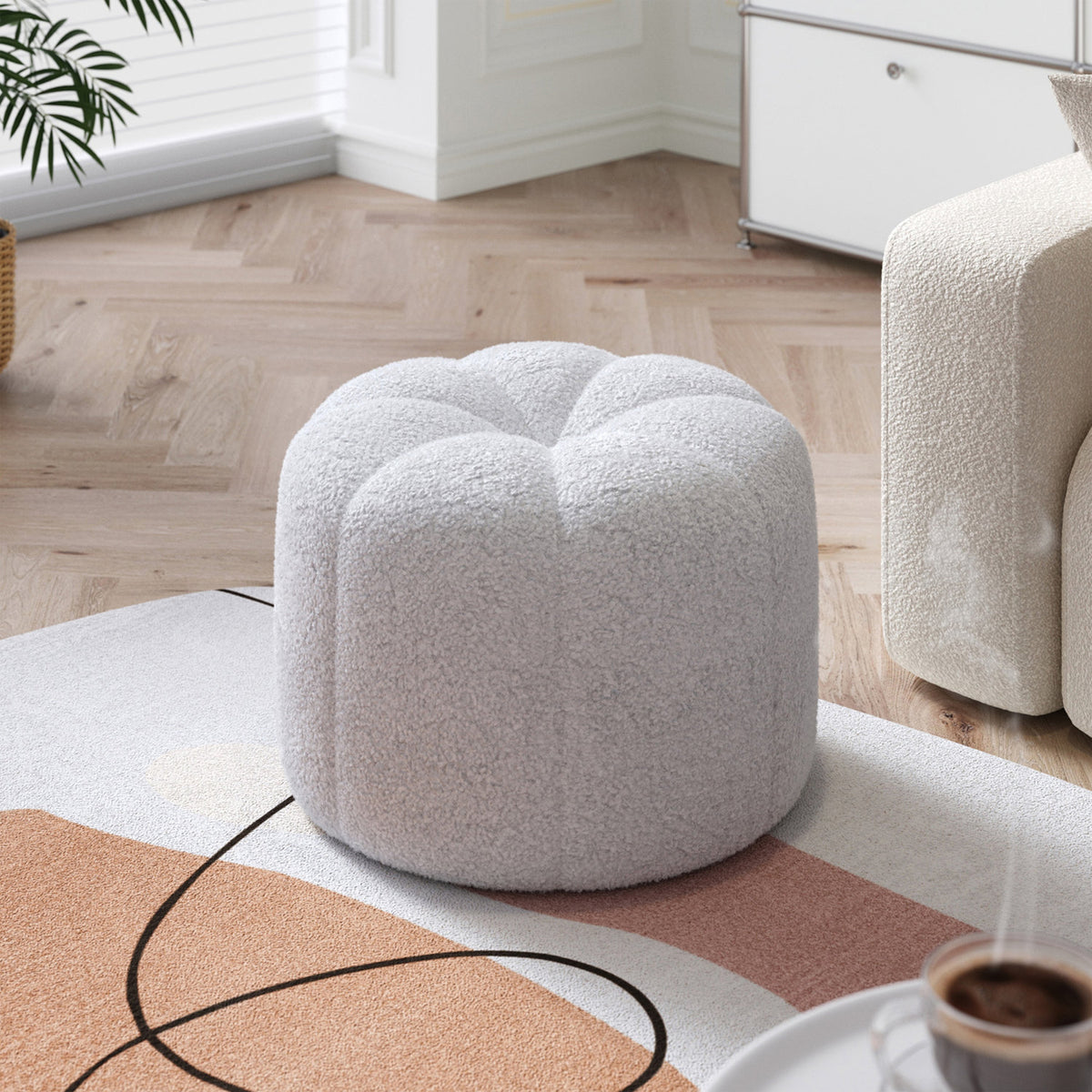 Teddy Fabric Pumpkin Round Footstool