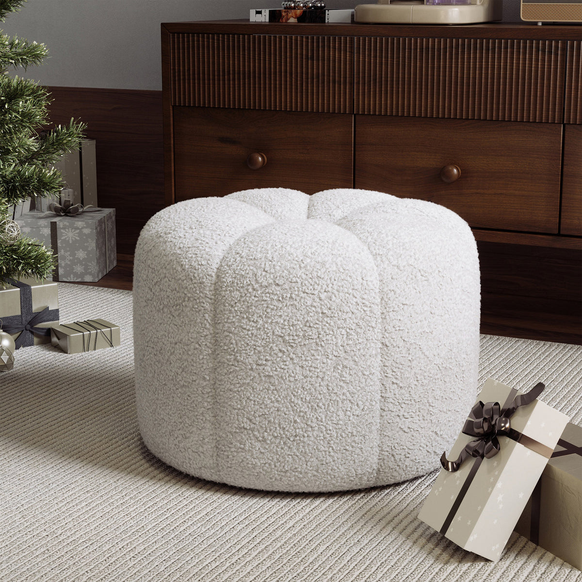 Teddy Fabric Pumpkin Round Footstool