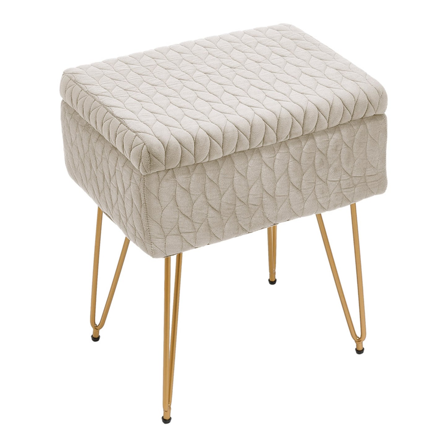 Upholstered Storage Beige Ottoman Vanity Stool