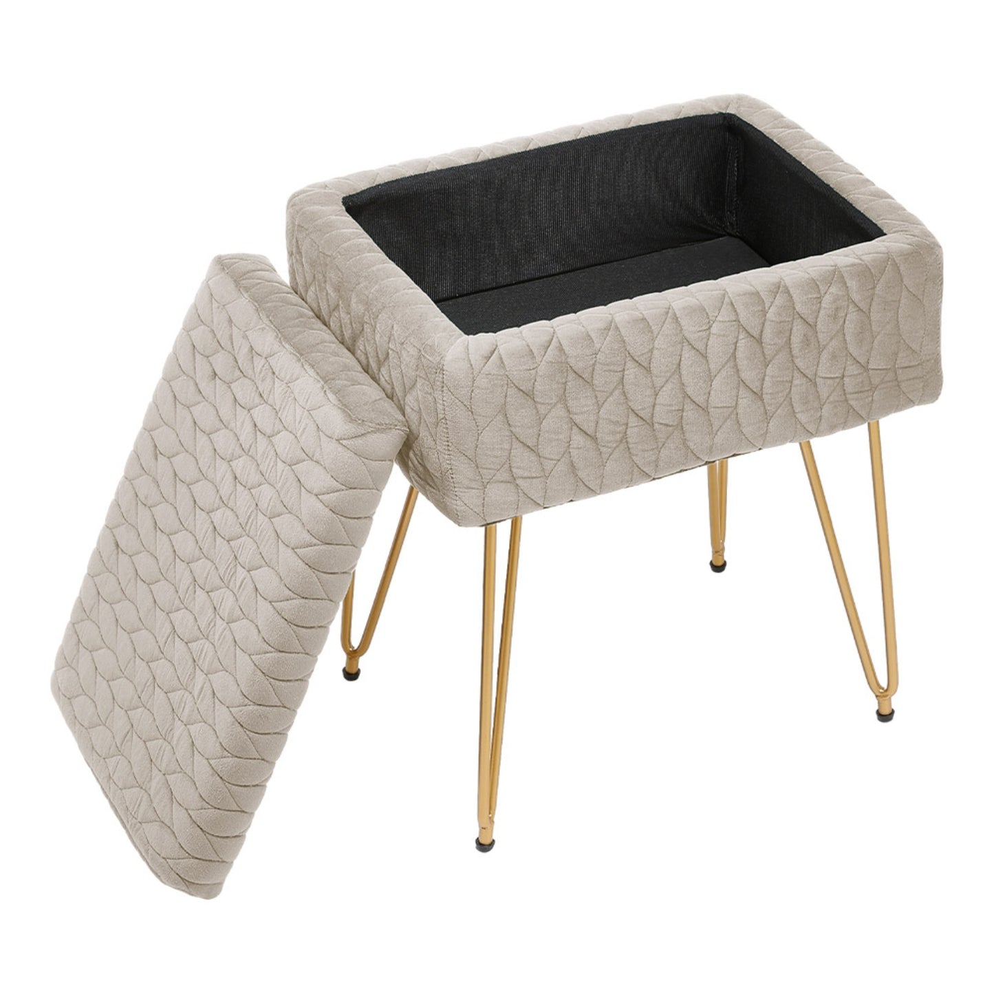 Upholstered Storage Beige Ottoman Vanity Stool