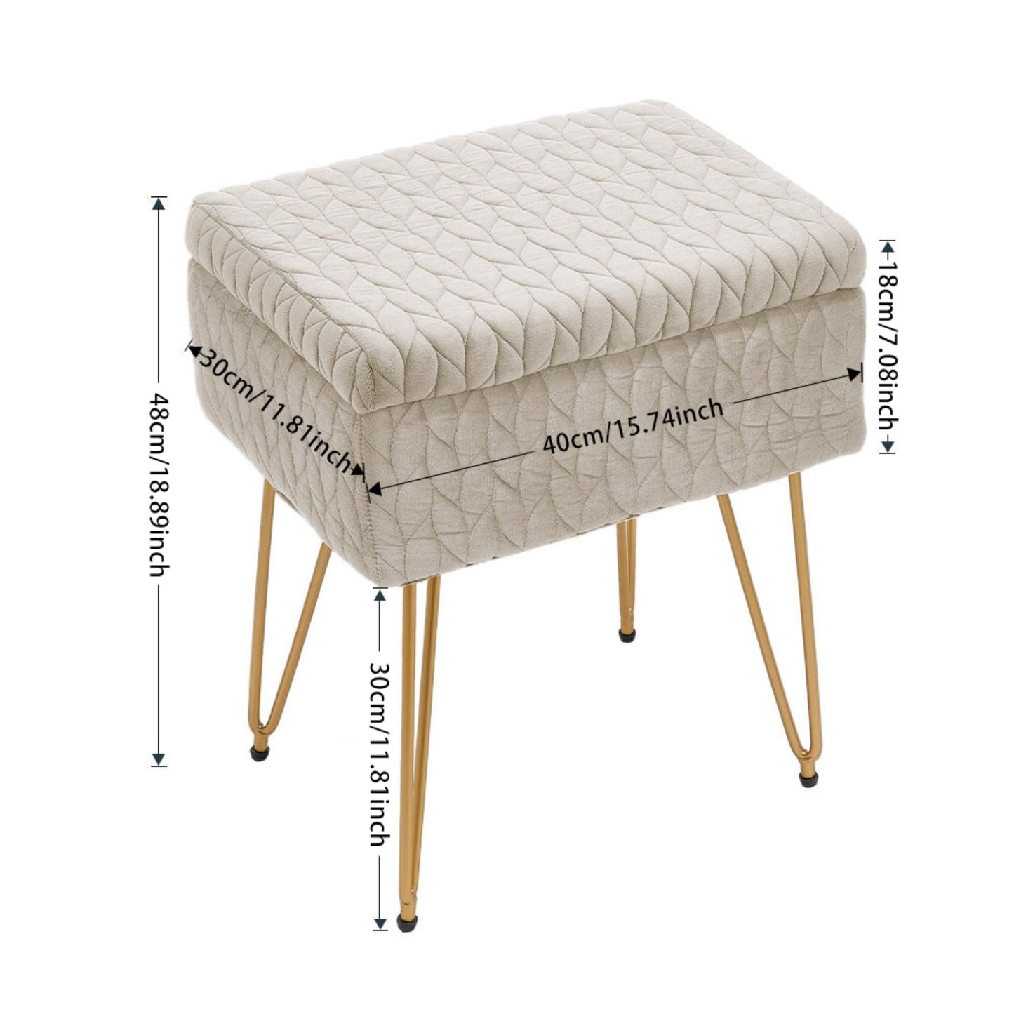 Upholstered Storage Beige Ottoman Vanity Stool