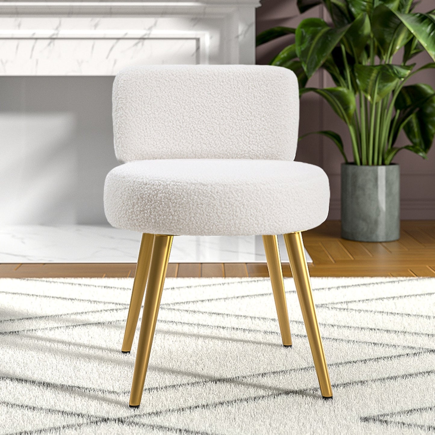 Vanity Stool Teddy Fabric with Metal Legs