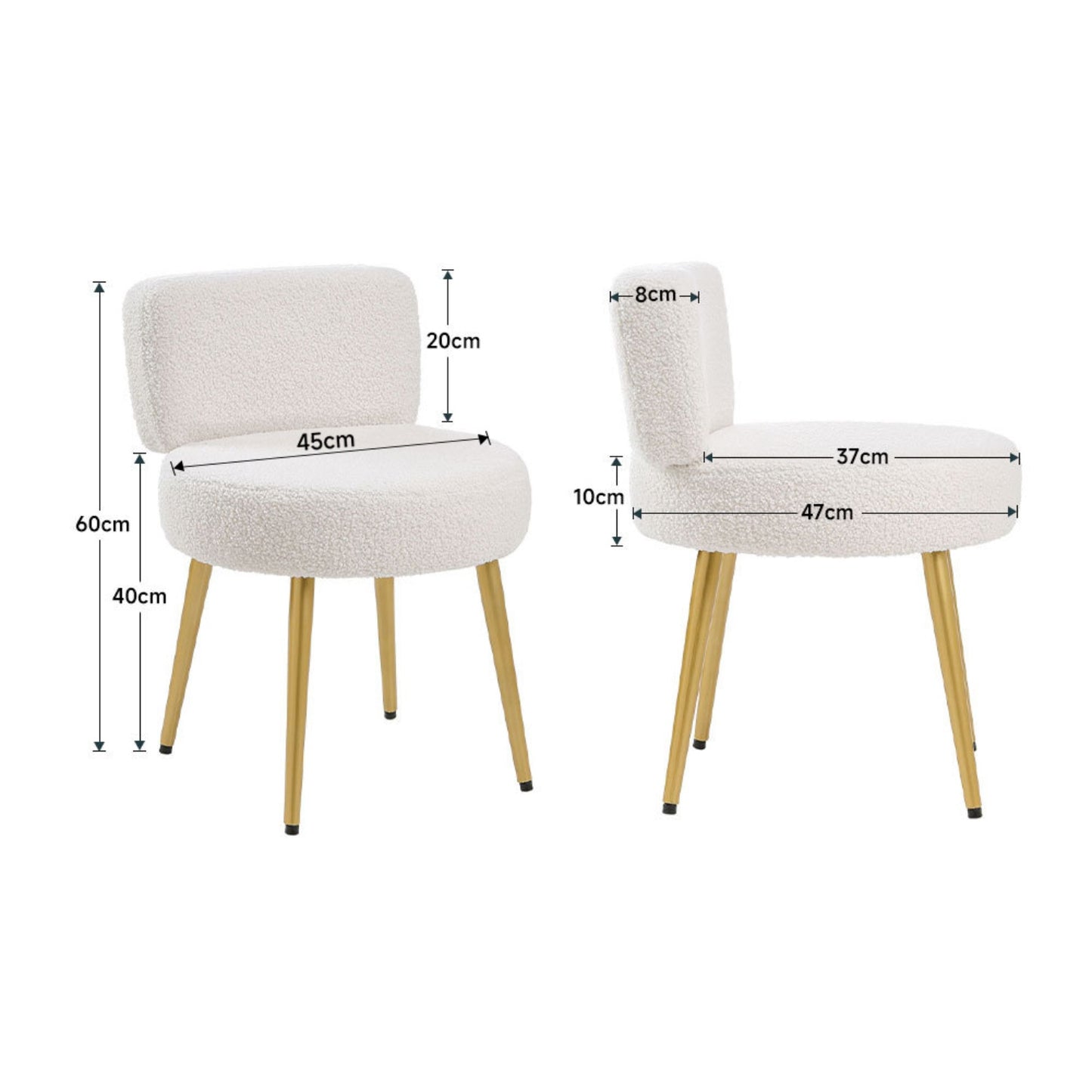 Vanity Stool Teddy Fabric with Metal Legs