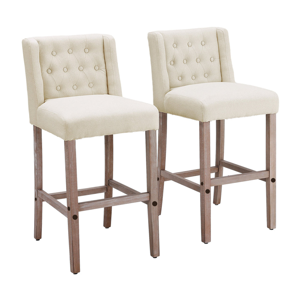 Set of 2 Beige Linen Button Tufted Bar Stools
