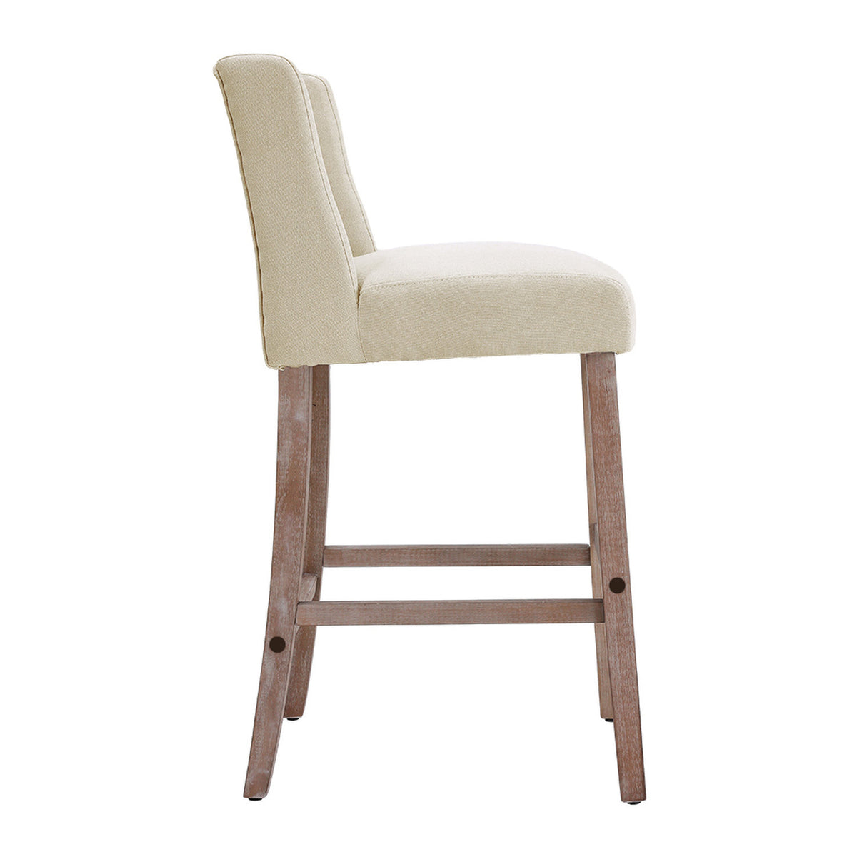 Set of 2 Beige Linen Button Tufted Bar Stools