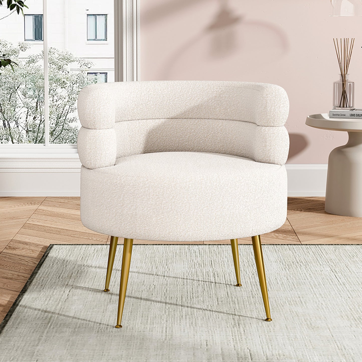 Cream Teddy Fur Upholstered Barrel Accent Chair