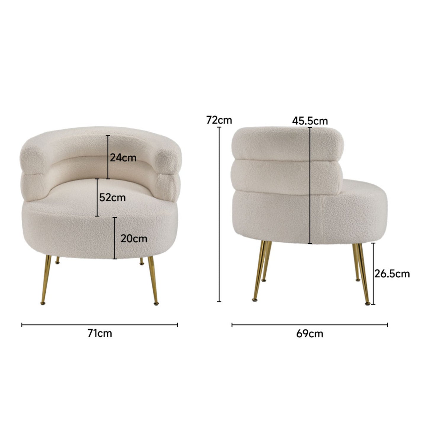 Cream Teddy Fur Upholstered Barrel Accent Chair