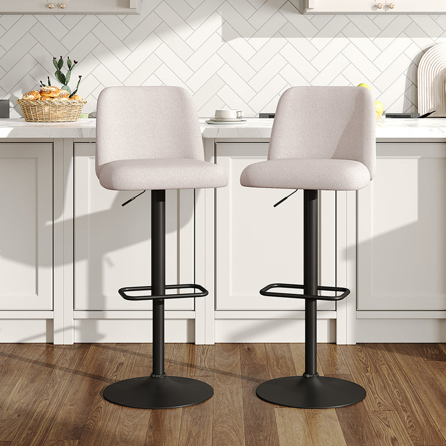 Set of 2 Beige Linen Adjustable Swivel Bar Stools