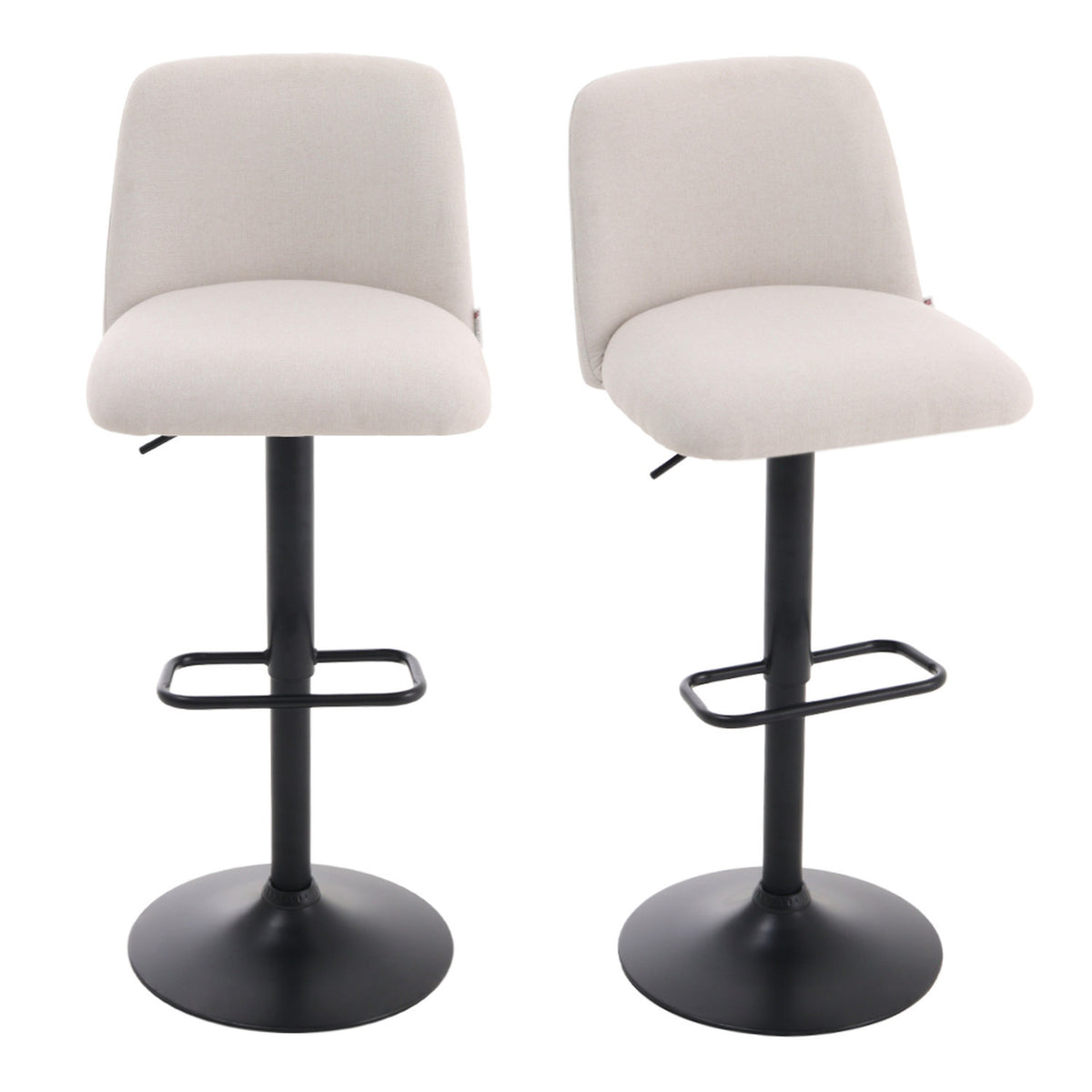 Set of 2 Beige Linen Adjustable Swivel Bar Stools