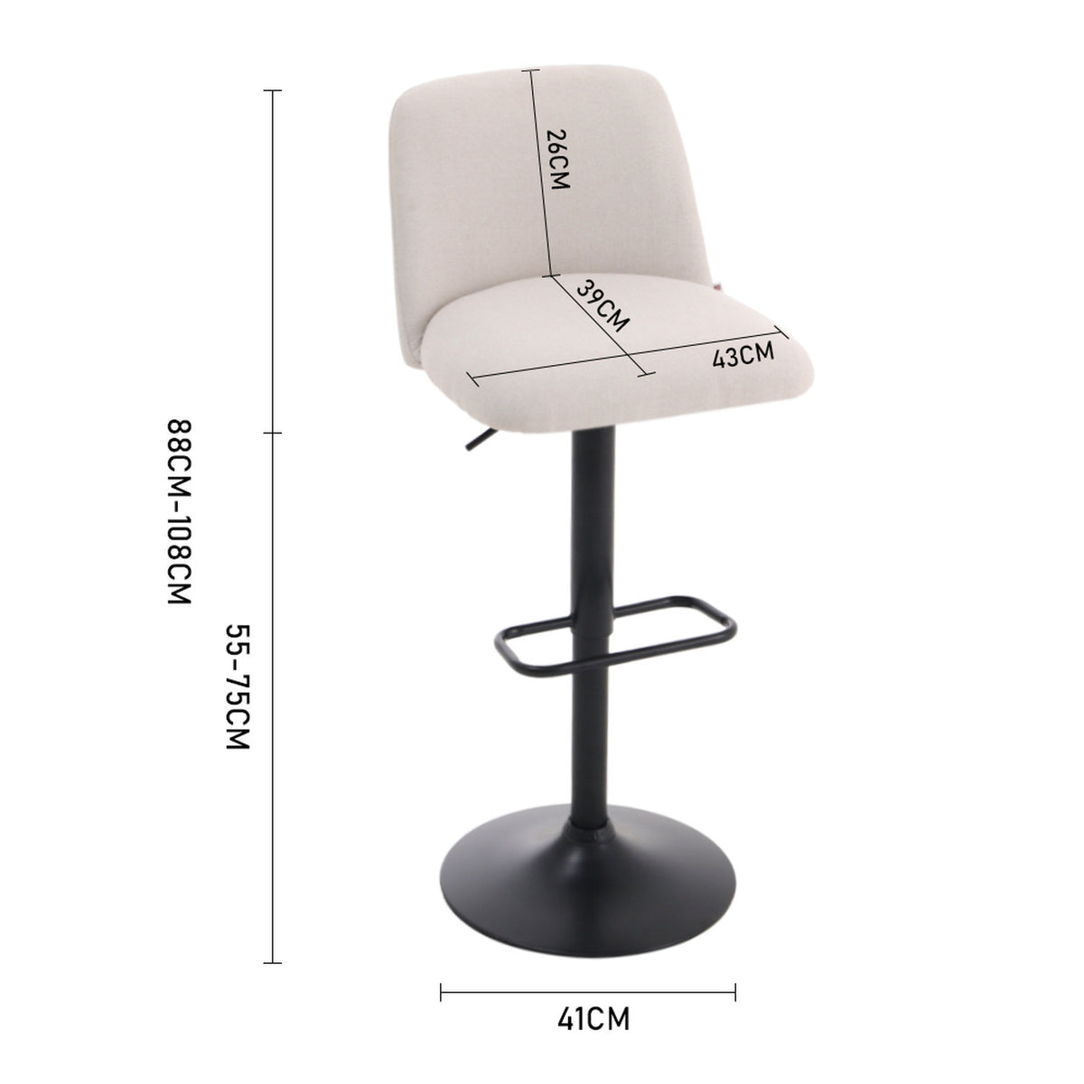 Set of 2 Beige Linen Adjustable Swivel Bar Stools