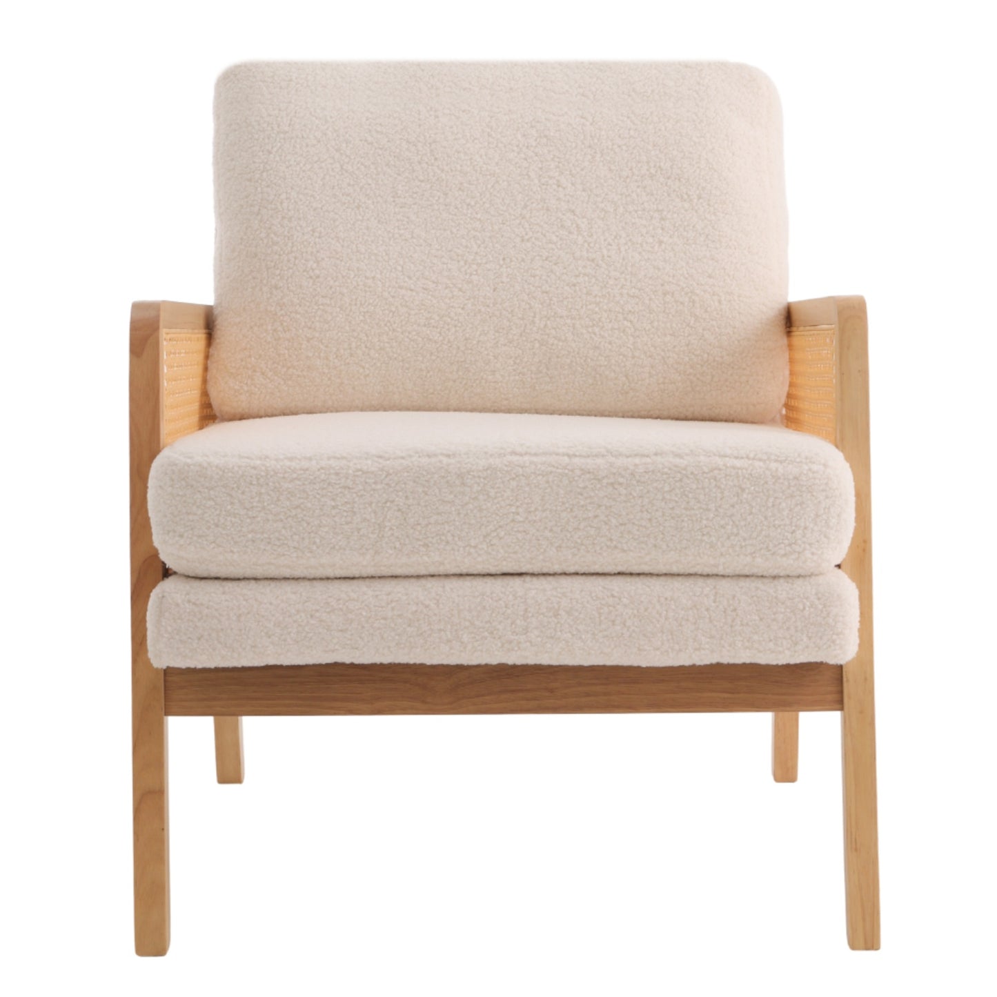 White Teddy Fleece Armchair with Rattan Panels