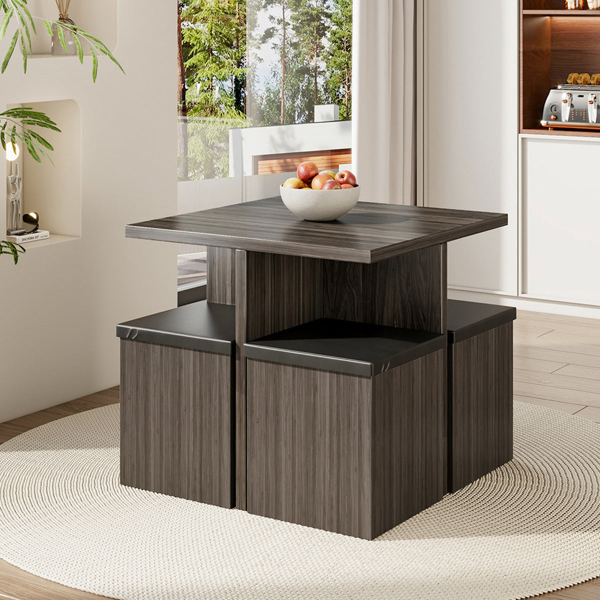 Grey & Black Dining Table and 4 Storage Stools Set