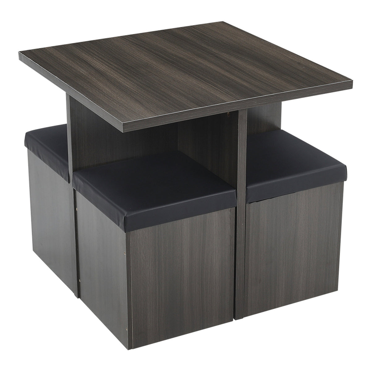 Grey & Black Dining Table and 4 Storage Stools Set