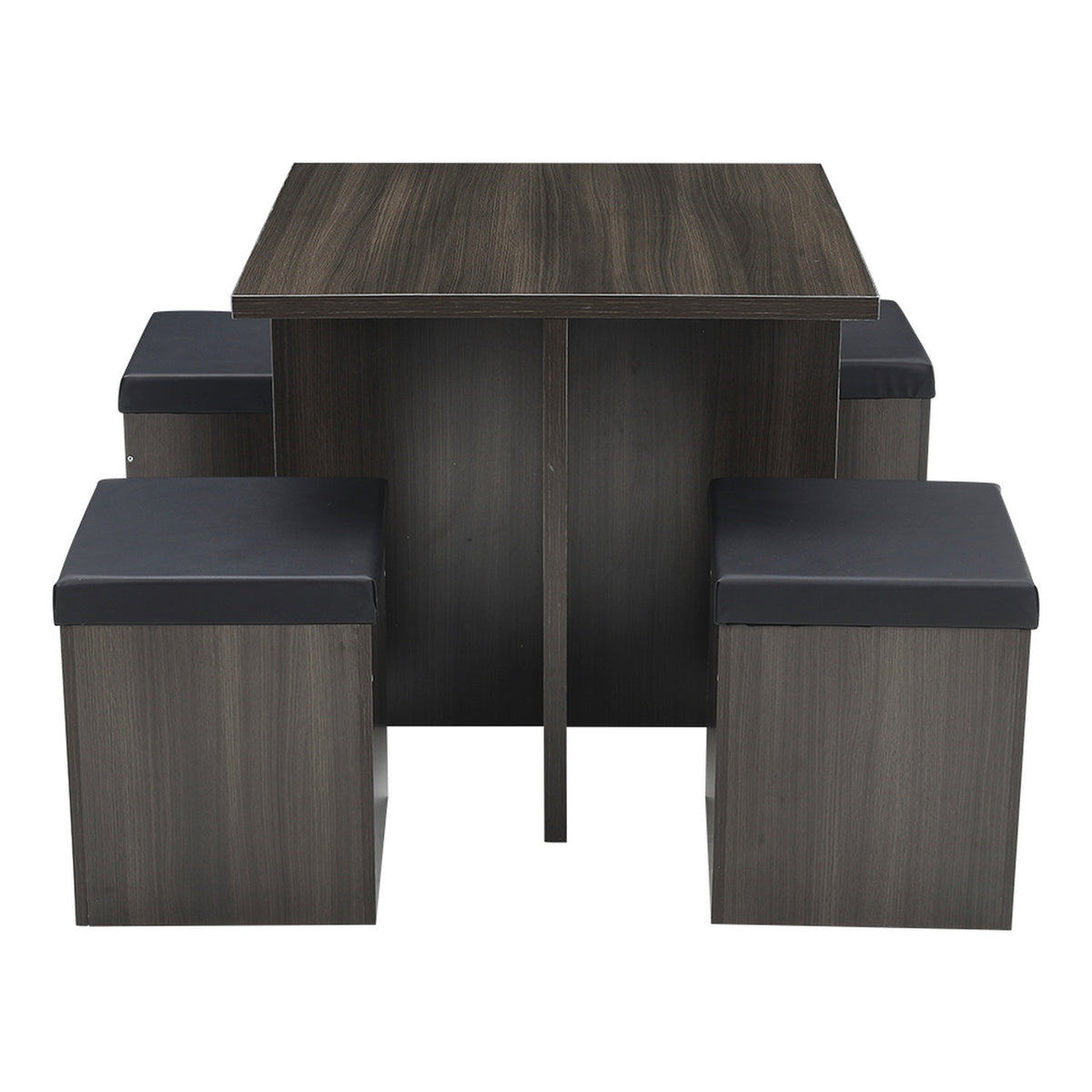 Grey & Black Dining Table and 4 Storage Stools Set