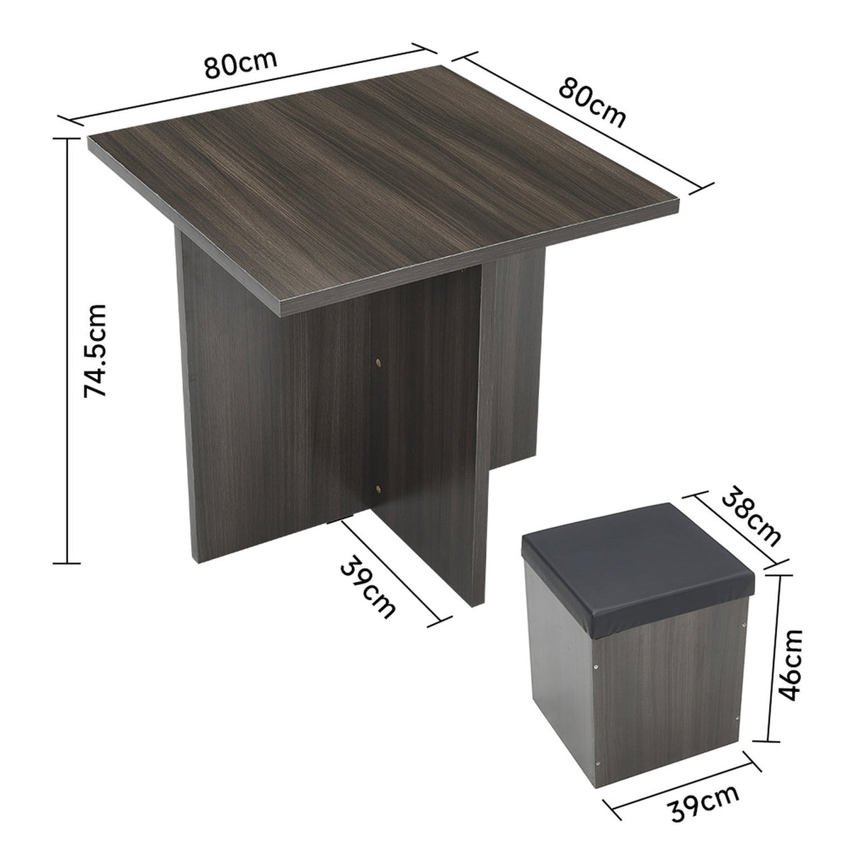 Grey & Black Dining Table and 4 Storage Stools Set