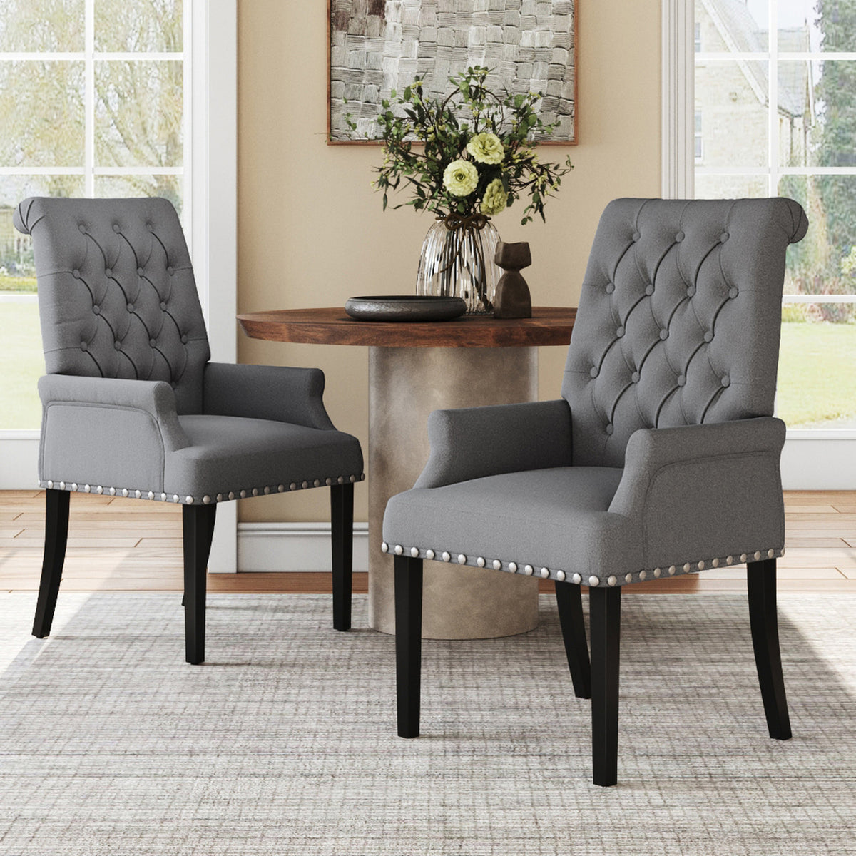 Grey Vintage Nailhead Tufted Dining Chair
