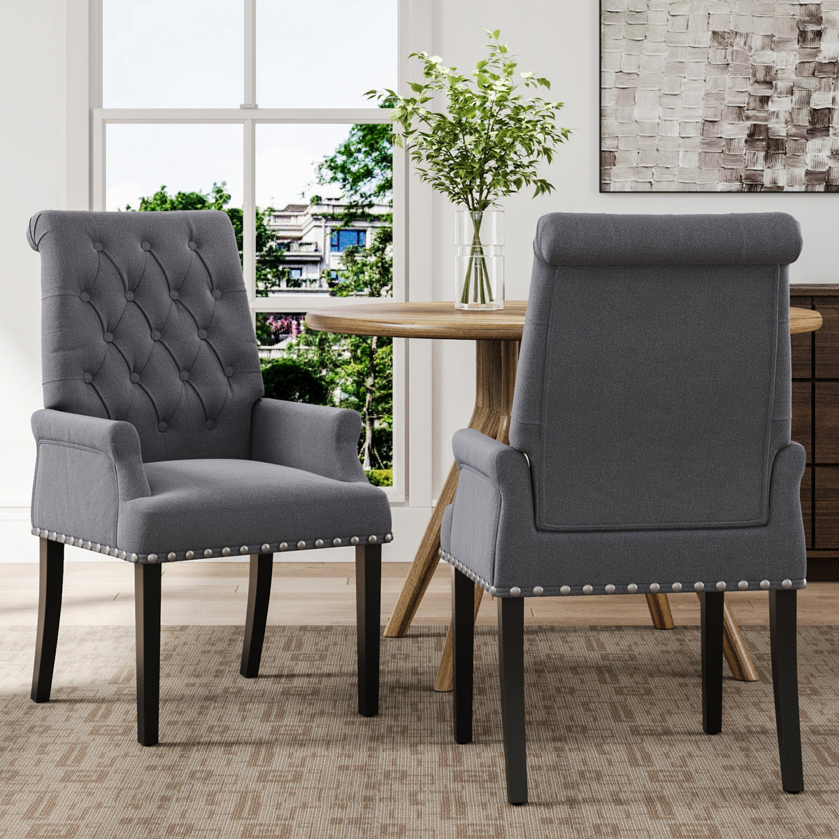 Grey Vintage Nailhead Tufted Dining Chair