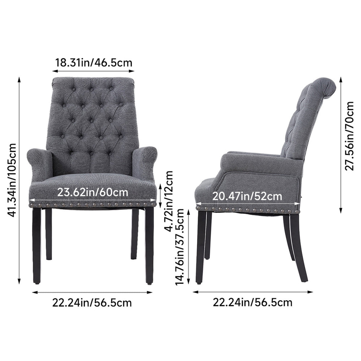 Grey Vintage Nailhead Tufted Dining Chair