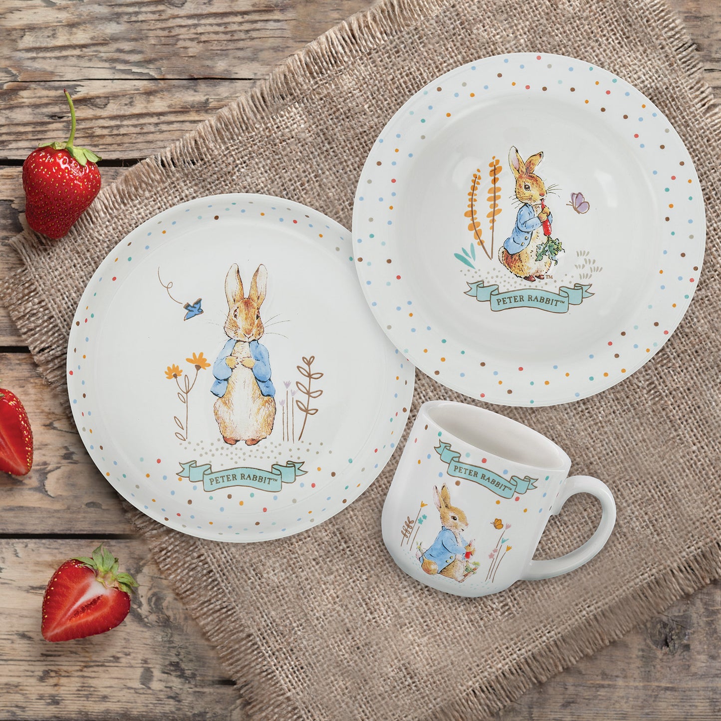 Beatrix Potter Peter Rabbit 3 Piece Ceramic Dinner Set