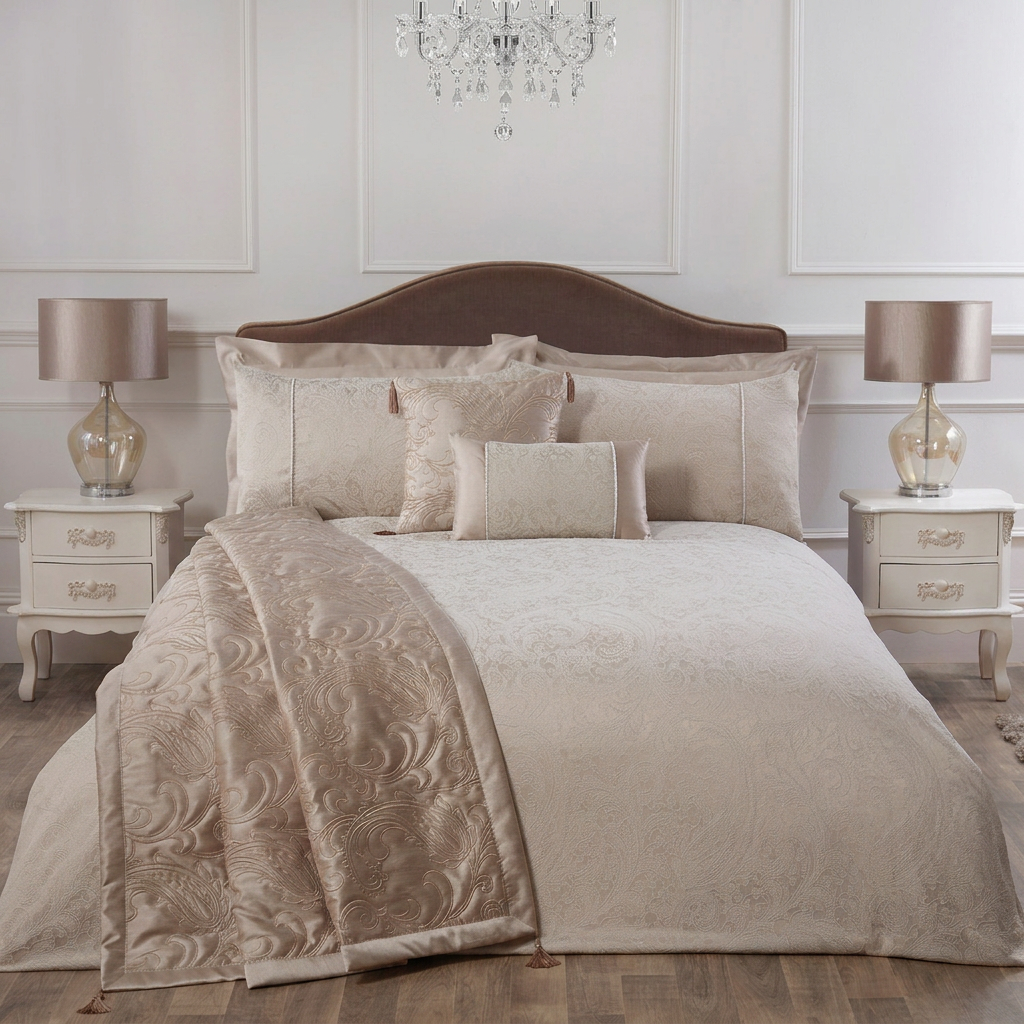 Paisley Natural Luxury Jacquard 6 Piece Bedding Bundle