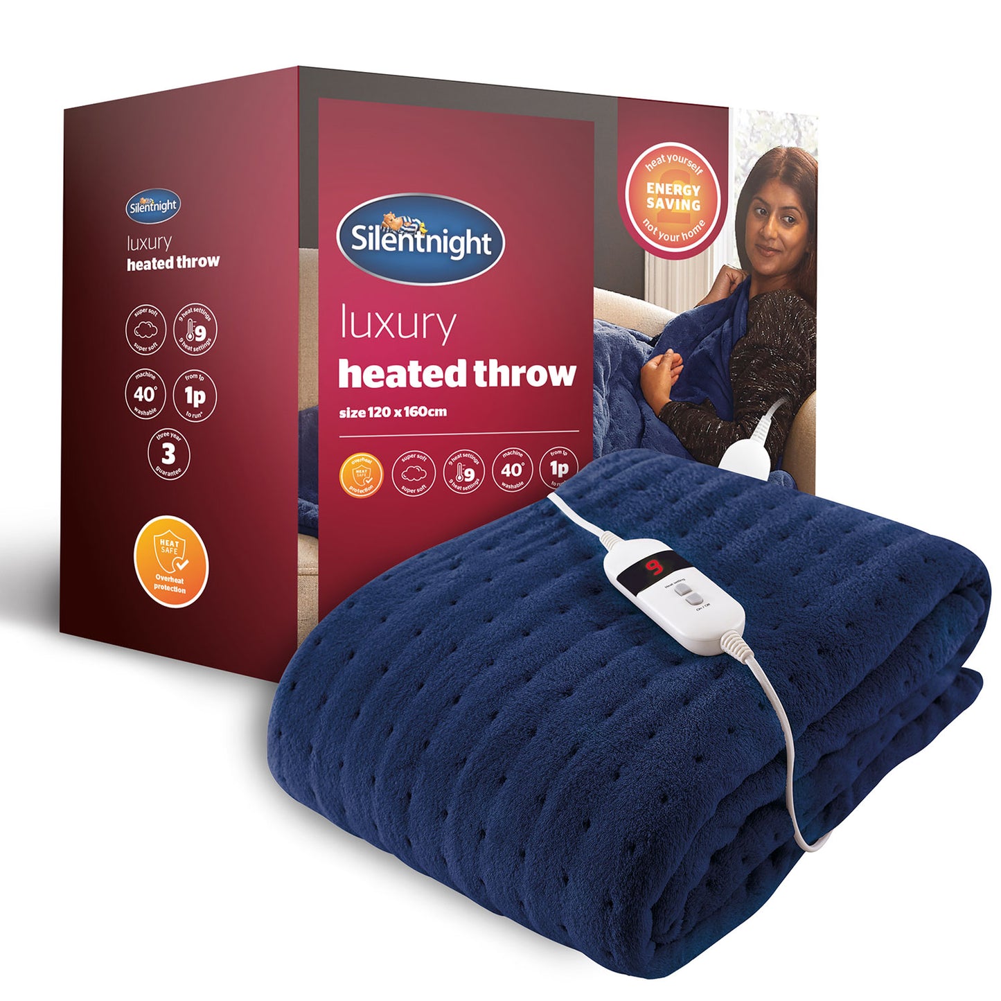 Silentnight Navy Comfort Control Luxury Heated Throw