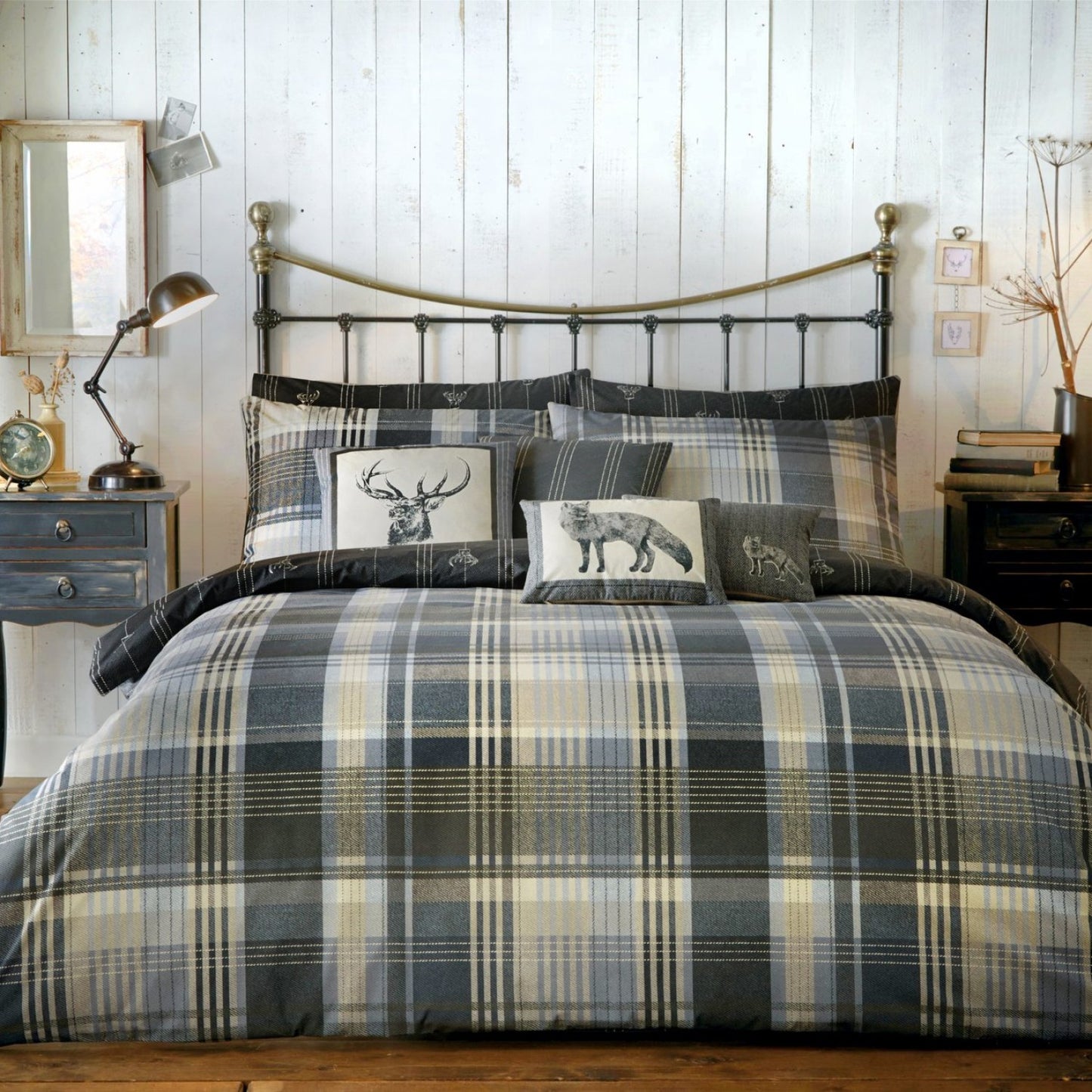 Connolly Charcoal Check Brushed Cotton Duvet Set