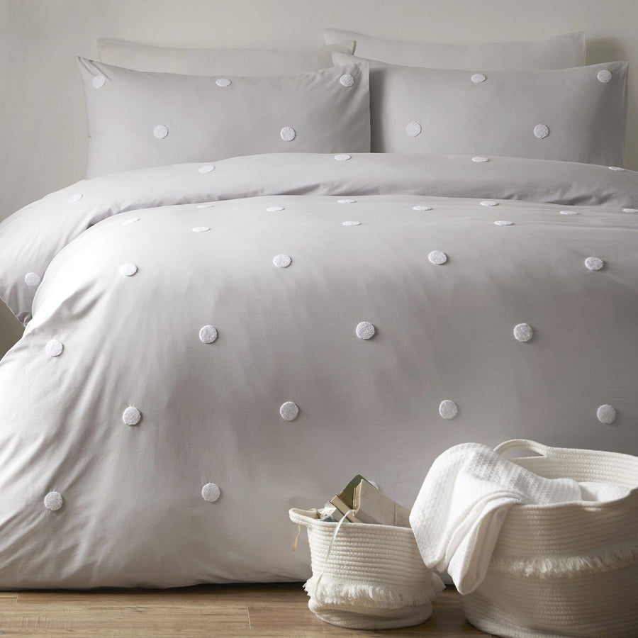 Dot Garden Silver 100% Cotton Duvet Set
