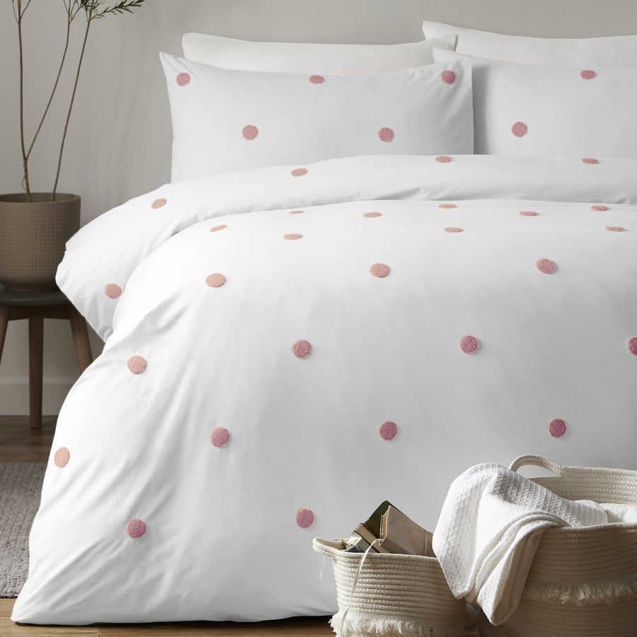 Dot Garden White & Pink 100% Cotton Duvet Set