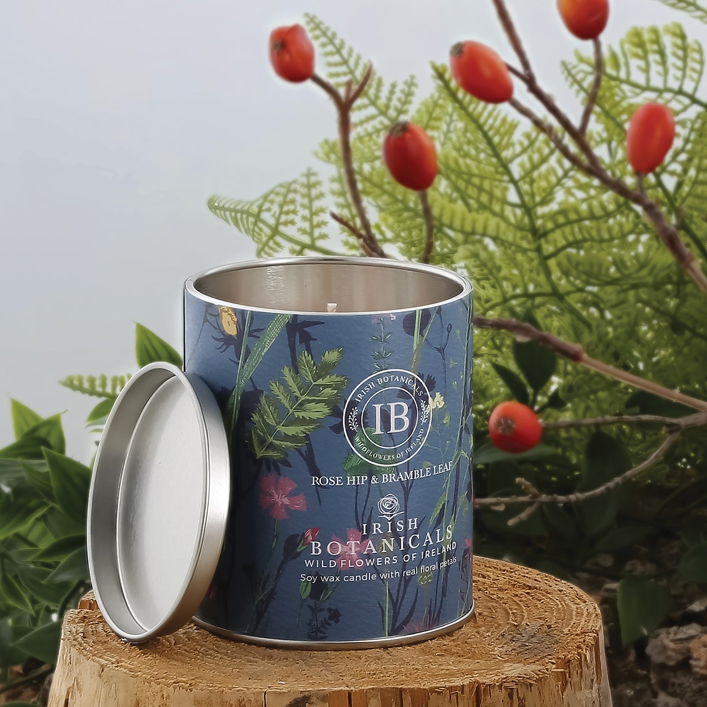 Irish Botanicals Rosehip & Bramble Leaf Tin Candle
