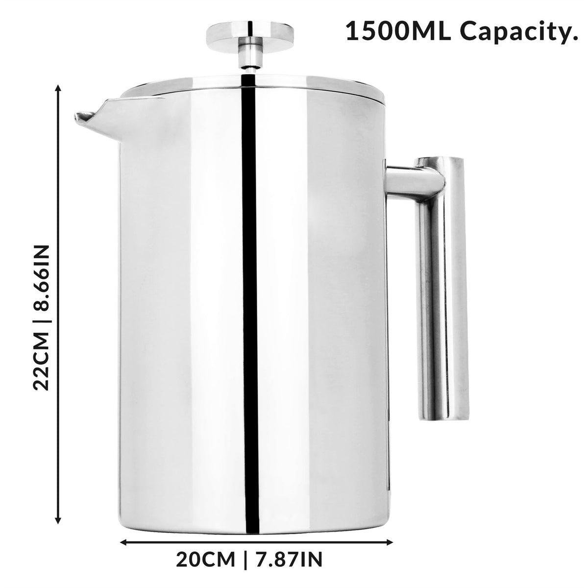 French Press Cafetiere Steel Coffee Maker 1500ml