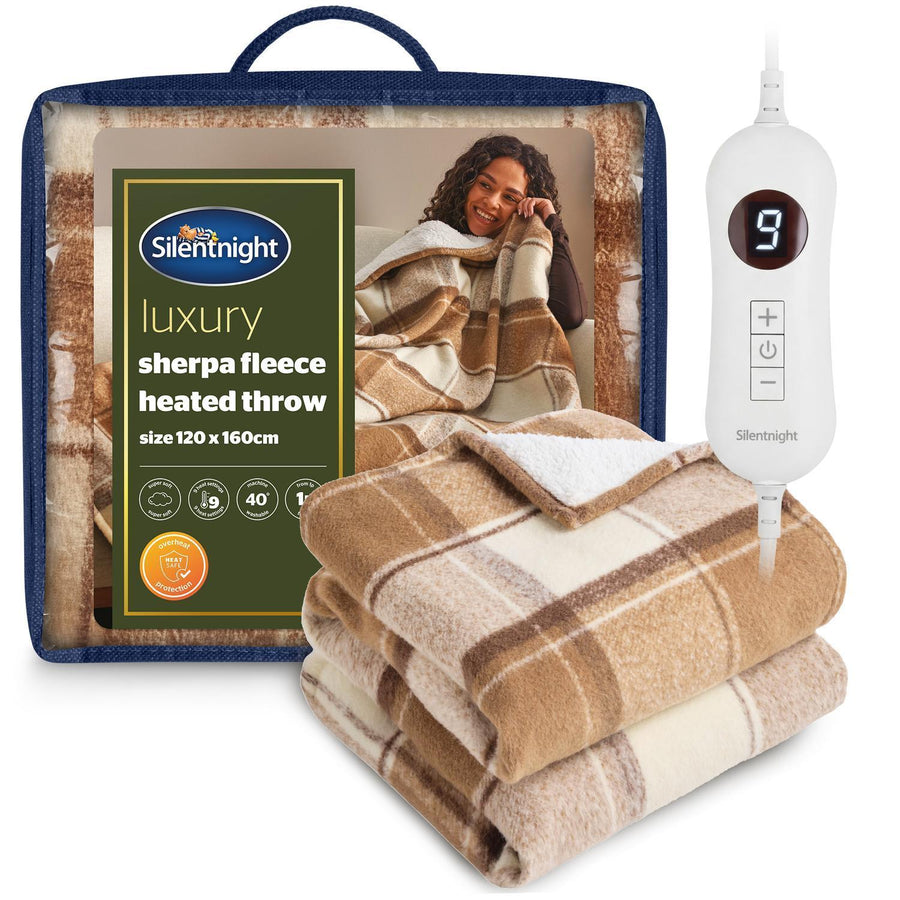 Silentnight Brown Check Luxury Fleece Heated Throw