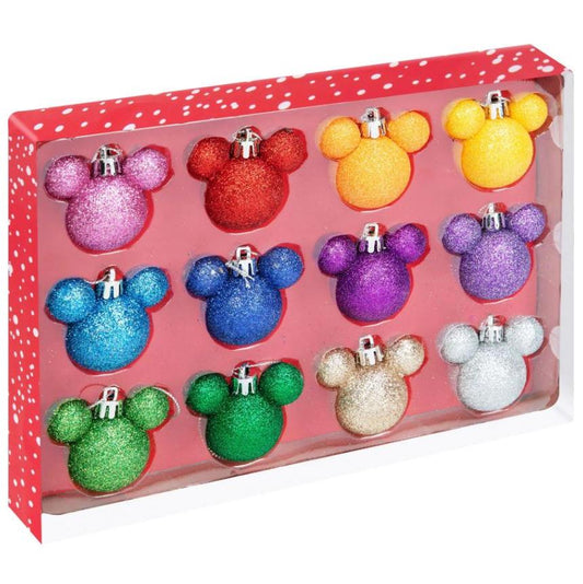 Disney Set of 12 Glitter Mickey Mouse Head Baubles