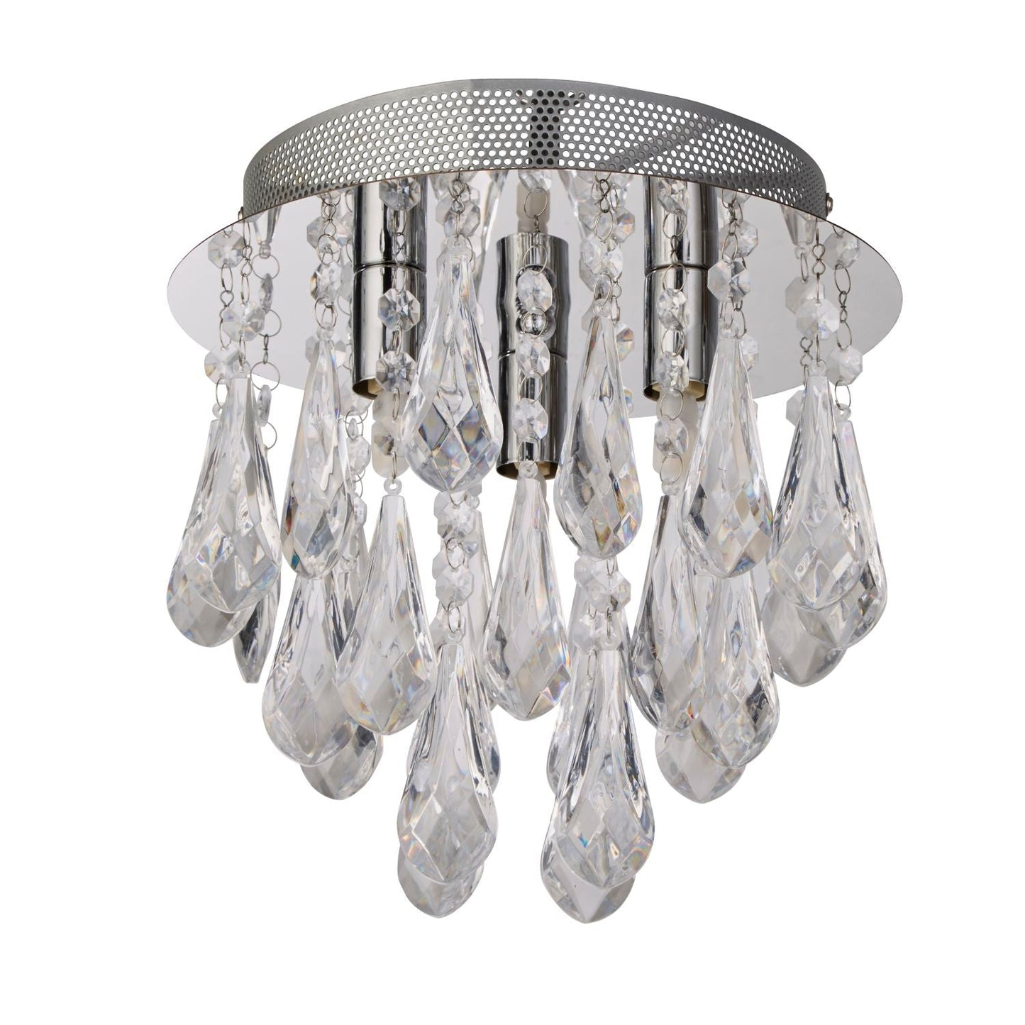 3 Light Chrome Ceiling Light With Clear Acrylic Drops