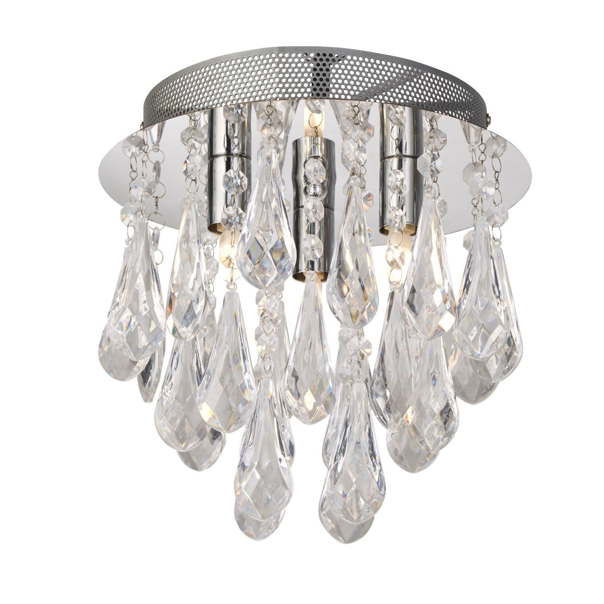 3 Light Chrome Ceiling Light Clear Acrylic Drops