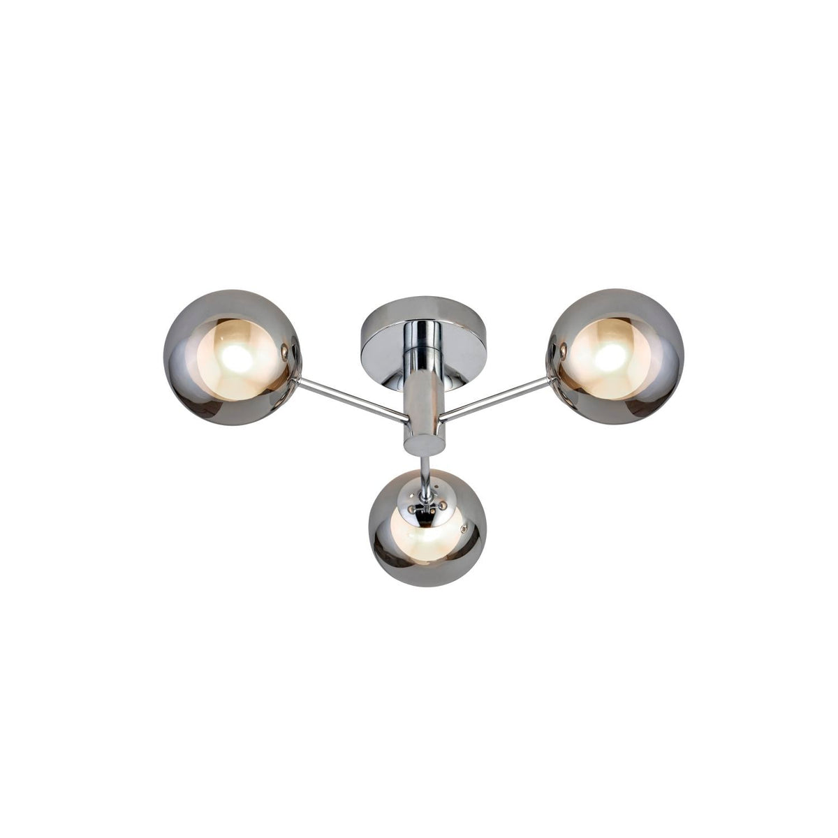 3 Light Chrome Ceiling Light Smokey Glass Shade