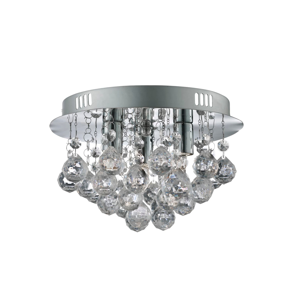 3 Light Chrome Flush Ceiling Light Clear Acrylic Deco Drops